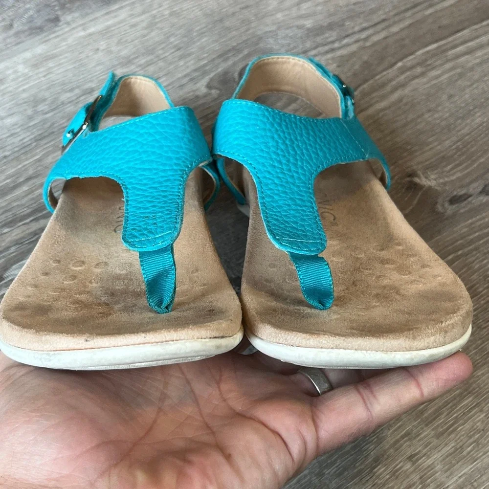 Vionic Terra Toe-Post Orthotic Leather Sandals Lake‎ Blue Womens 7 UK 5 E 38